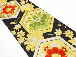 アンティーク　亀甲に桐・菊・楓模様織り出し袋帯（着用可）